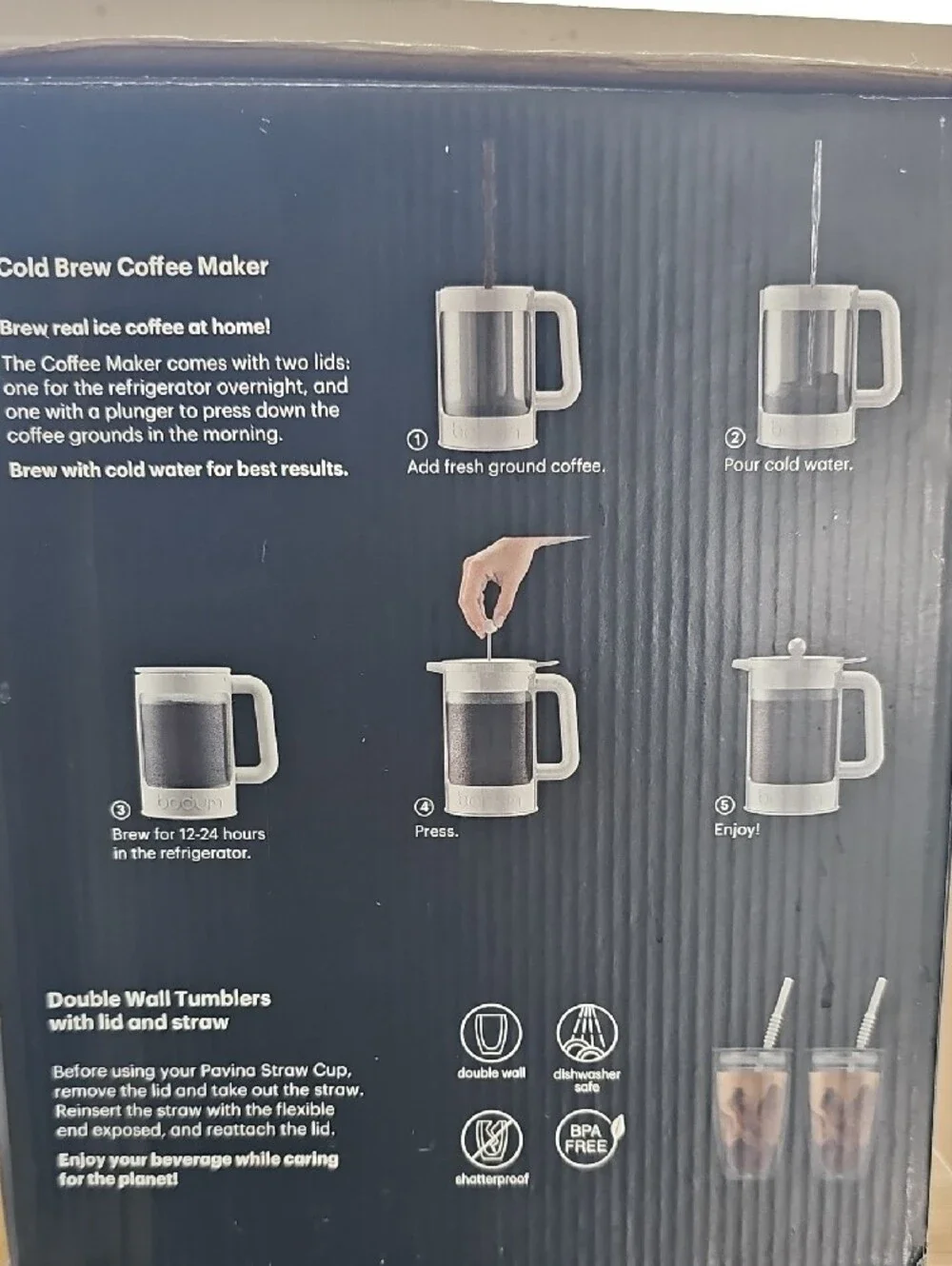 Bodum White Cold Brew To Go Set with Double-Wall Tumblers